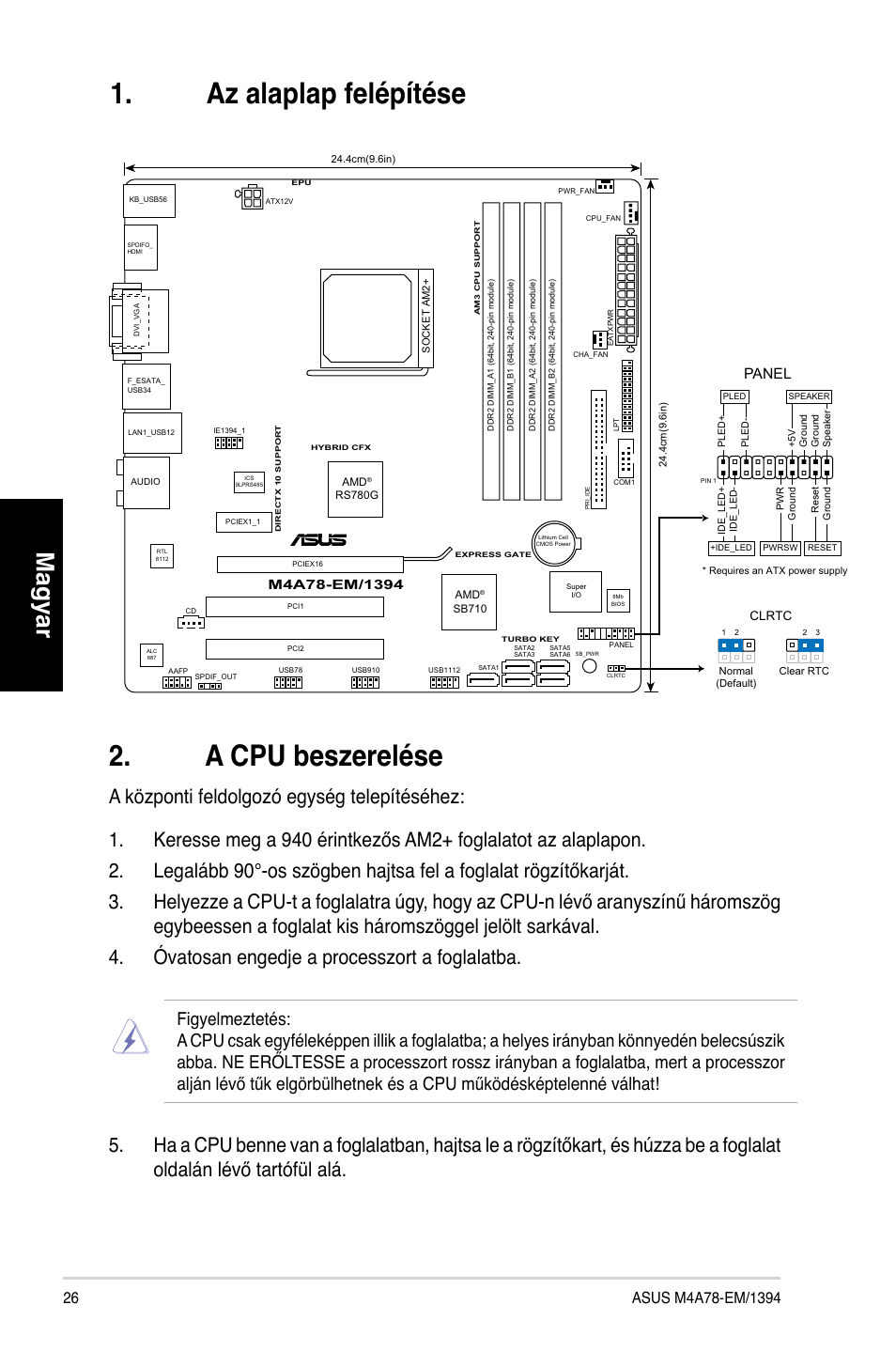 A cpu beszerelése, Az alaplap felépítése, Magyar | Panel | Asus M4A78-EM/1394 User Manual | Page 26 / 38