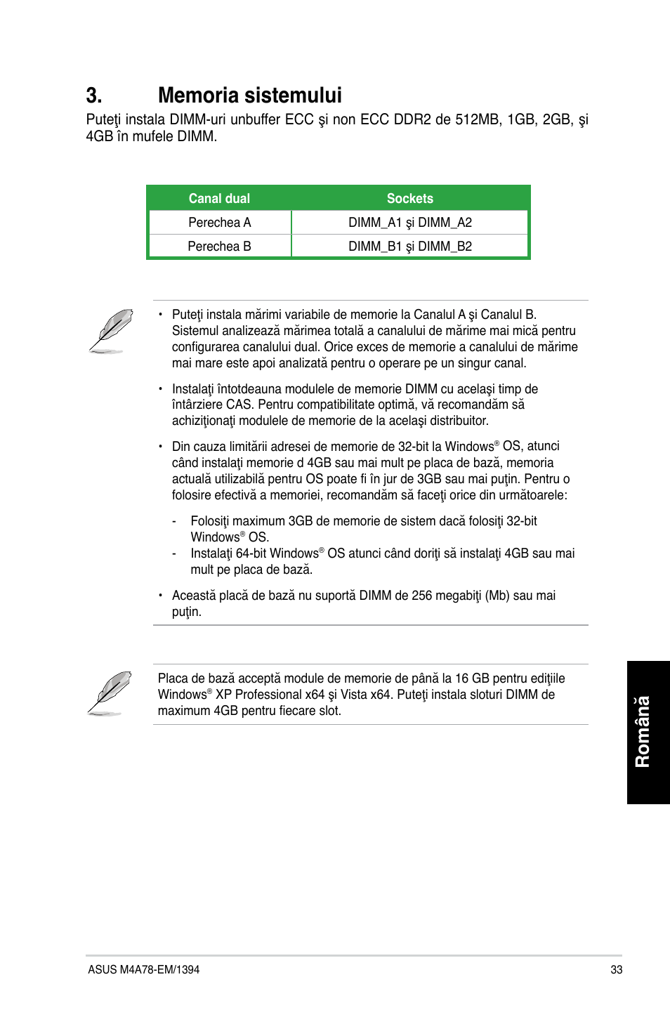 Română | Asus M4A78-EM/1394 User Manual | Page 33 / 38