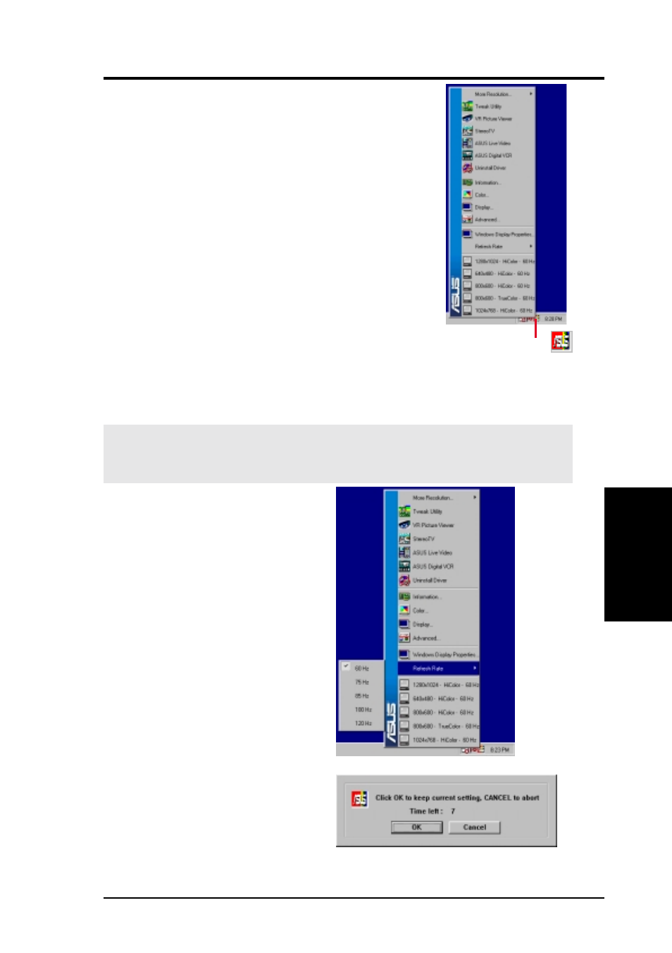 Iv. software reference, Asus control panel, Refresh rate | Asus V7700 Ti User Manual | Page 43 / 104