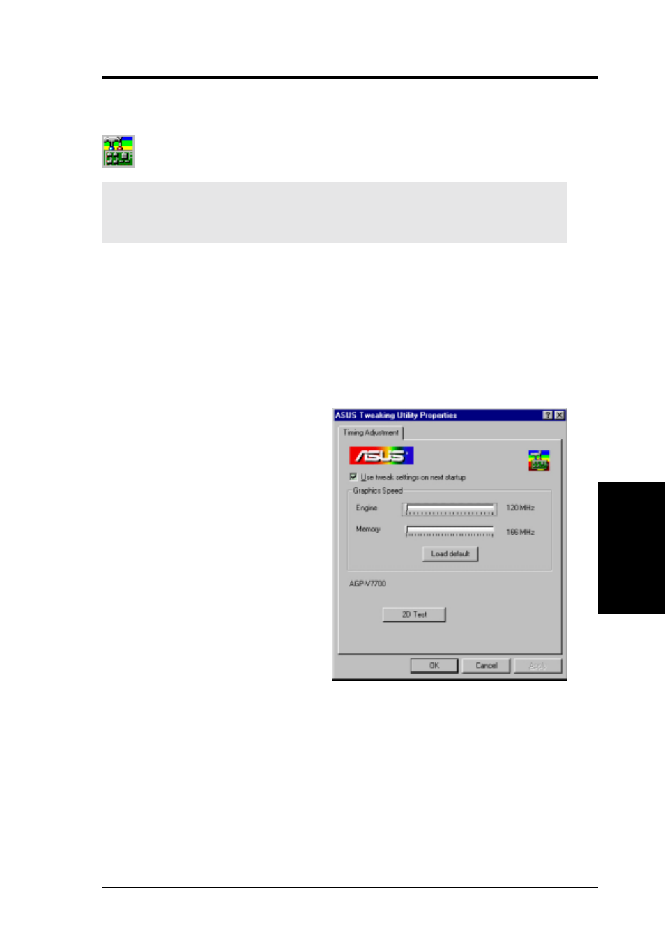 Software reference, Using the asus utilities, Asus tweak utility | Asus V7700 Ti User Manual | Page 63 / 104