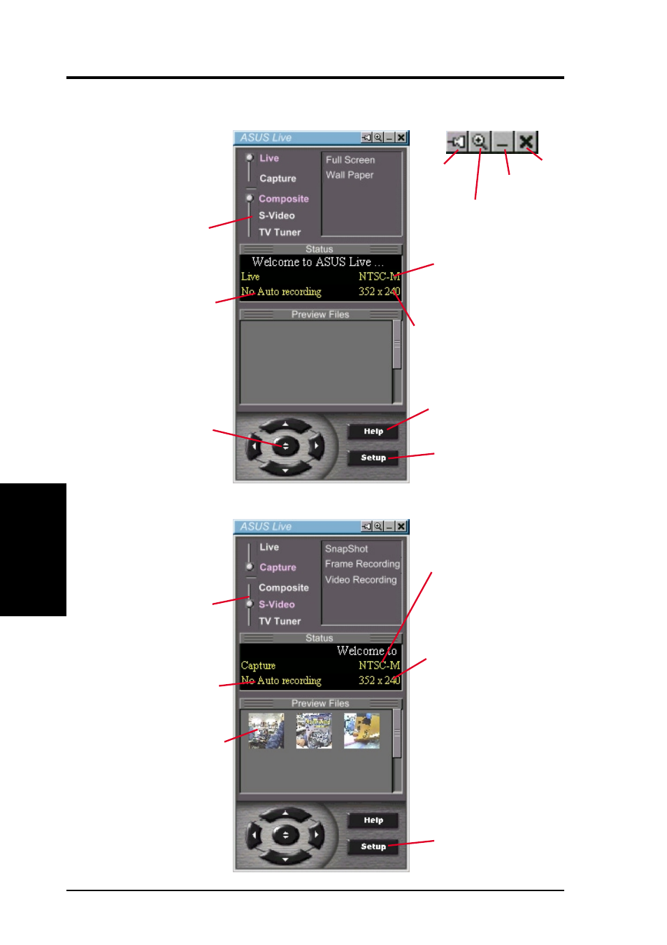 Software reference, Asus live control panel, Live mode | Capture mode | Asus V7700 Ti User Manual | Page 70 / 104