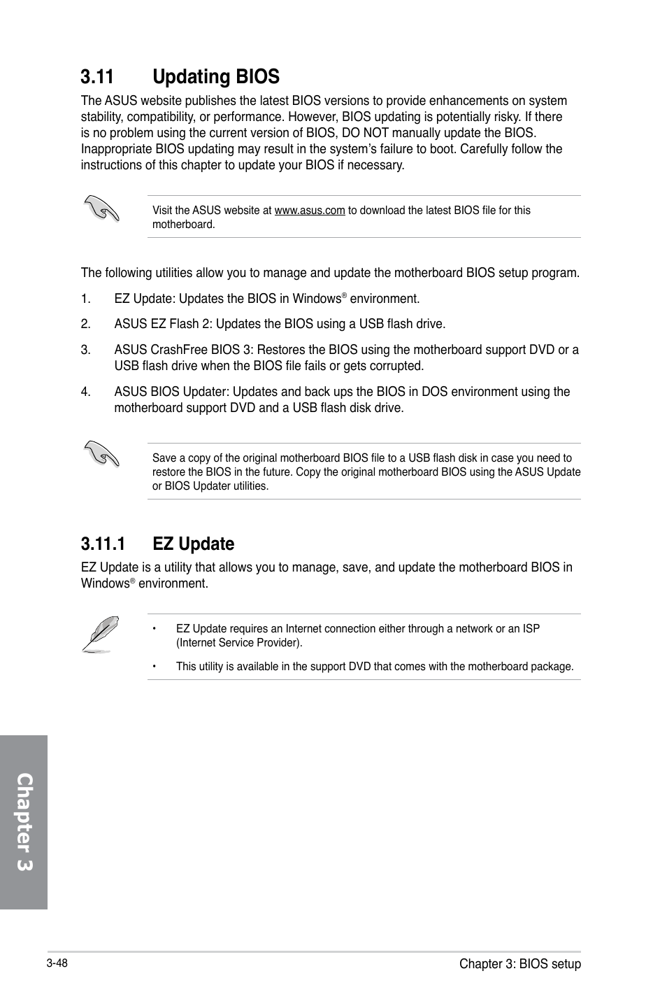 Chapter 3 3.11 updating bios, 1 ez update | Asus H87-PLUS User Manual | Page 100 / 136