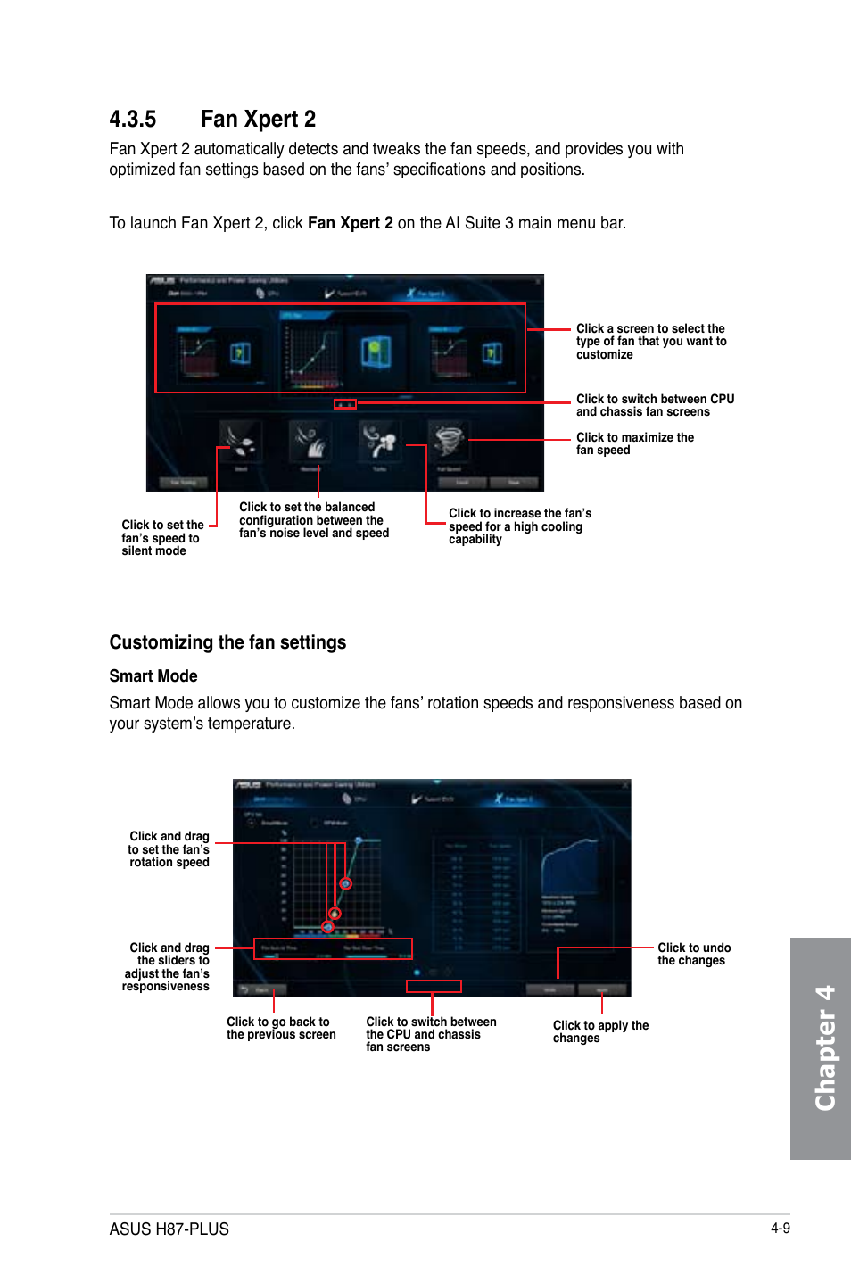 Chapter 4, 5 fan xpert 2, Customizing the fan settings | Asus H87-PLUS User Manual | Page 115 / 136