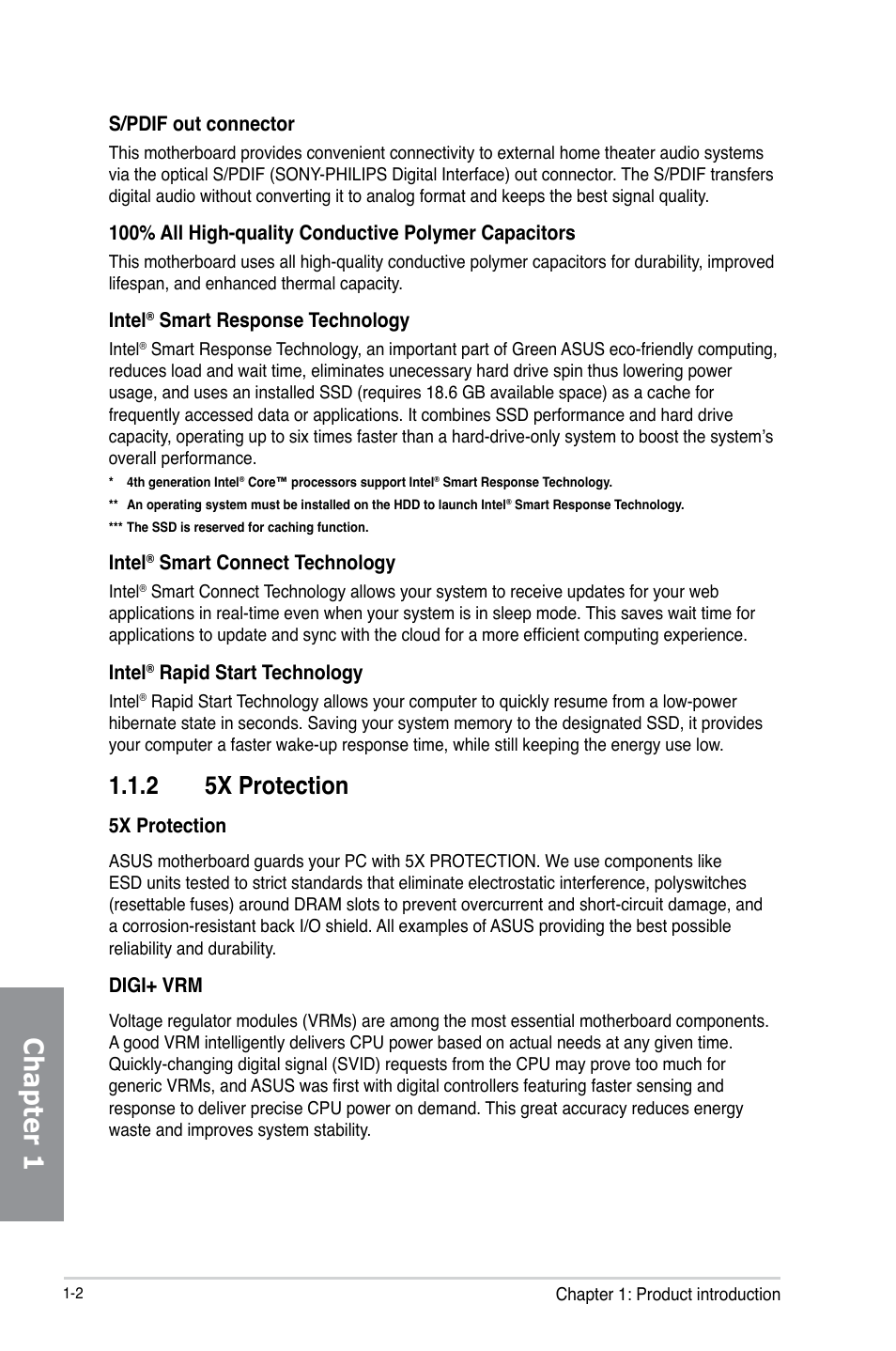 Chapter 1, 2 5x protection | Asus H87-PLUS User Manual | Page 16 / 136