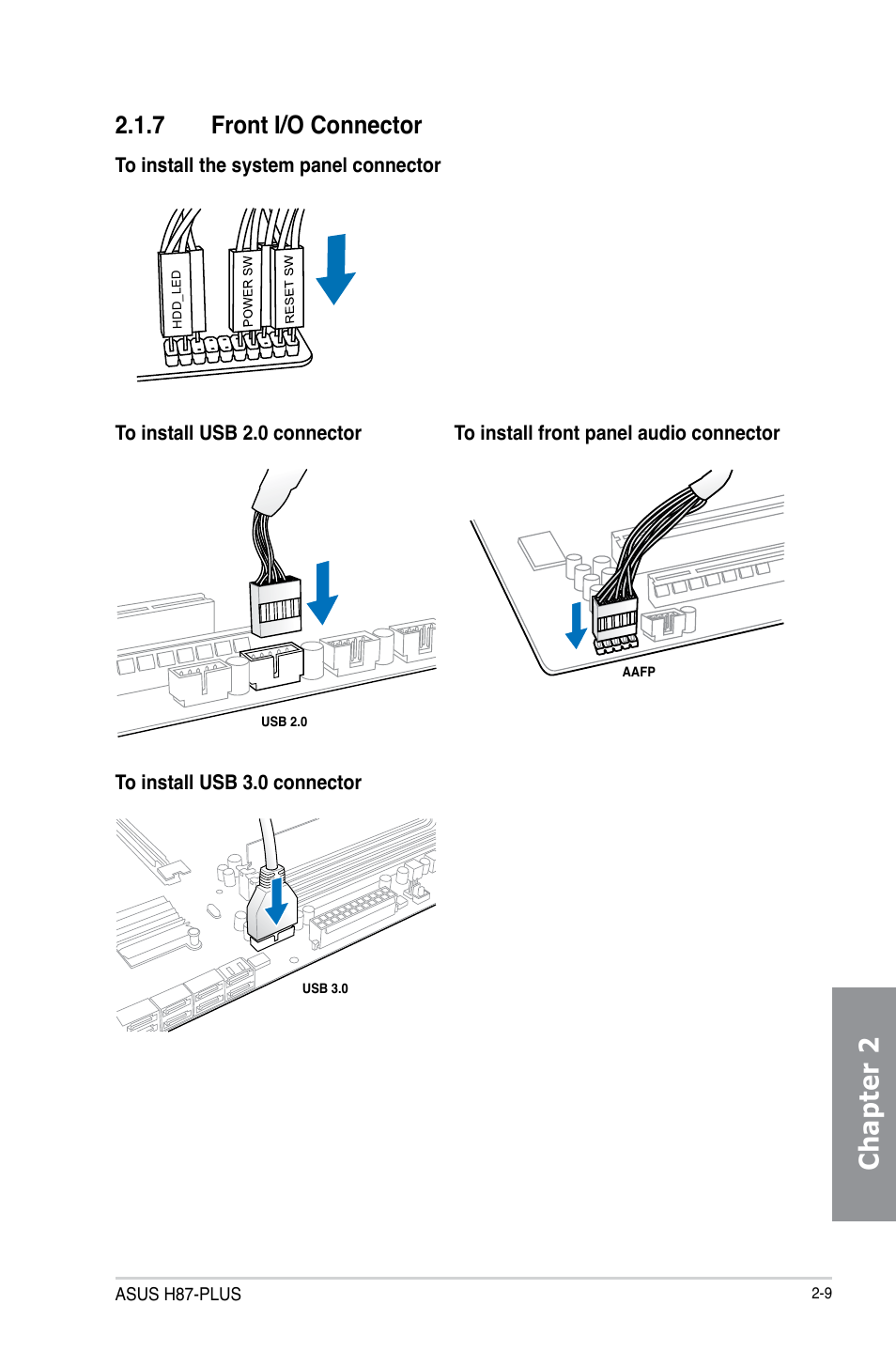 Chapter 2, 7 front i/o connector | Asus H87-PLUS User Manual | Page 45 / 136