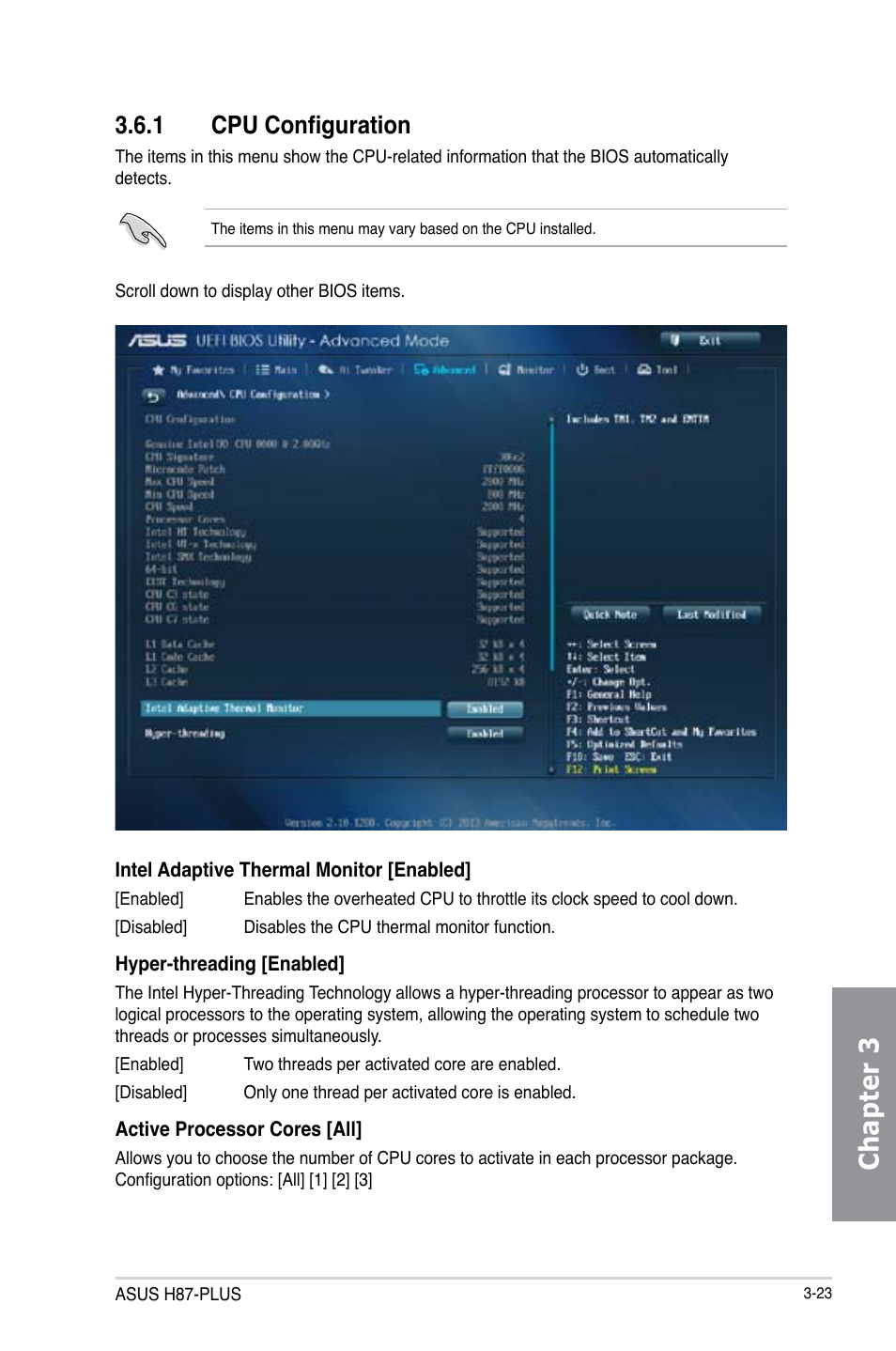 Chapter 3, 1 cpu configuration | Asus H87-PLUS User Manual | Page 75 / 136