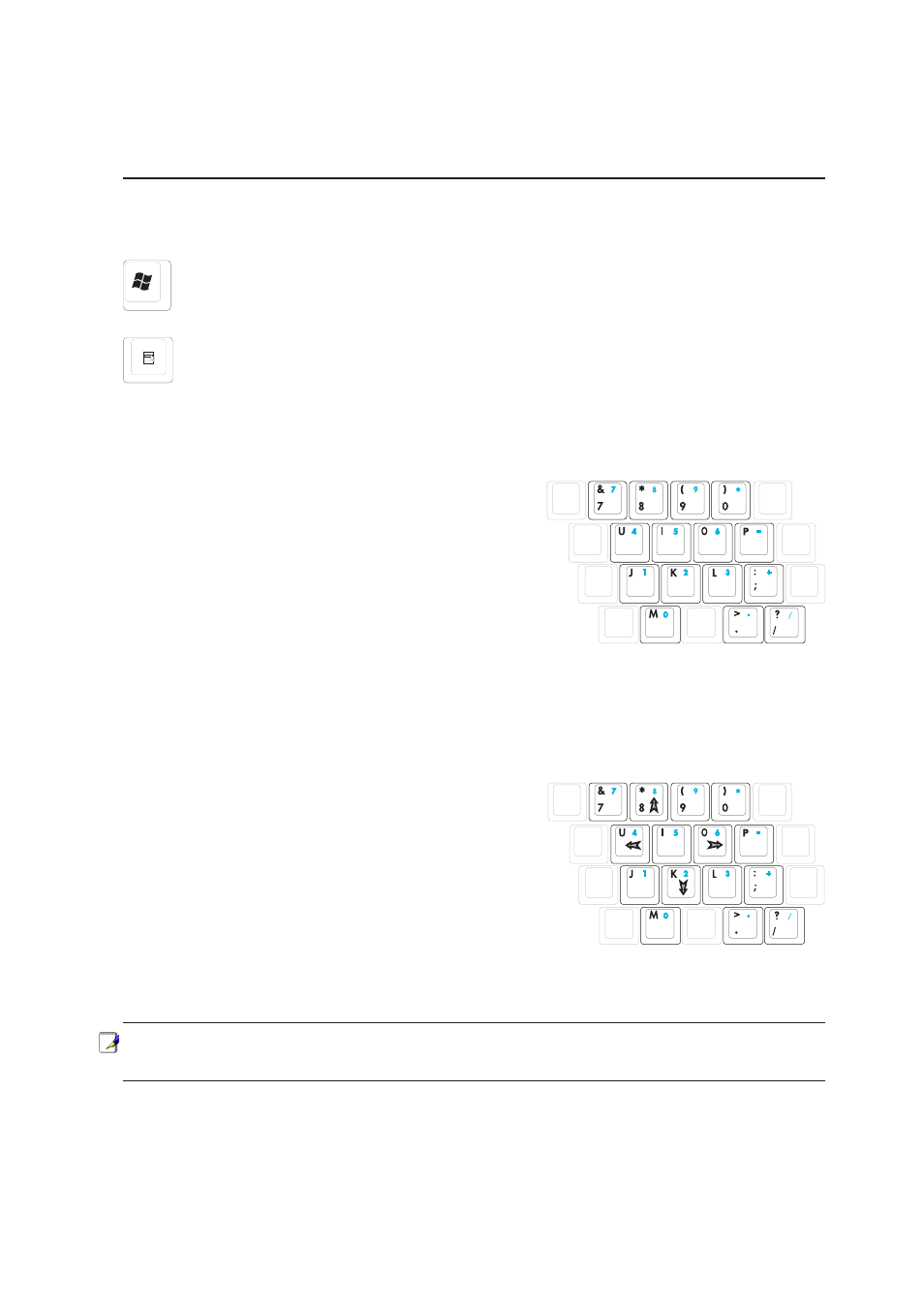 Microsoft windows keys, Keyboard as a numeric keypad, Keyboard as cursors | 31 getting started | Asus W2J User Manual | Page 31 / 73