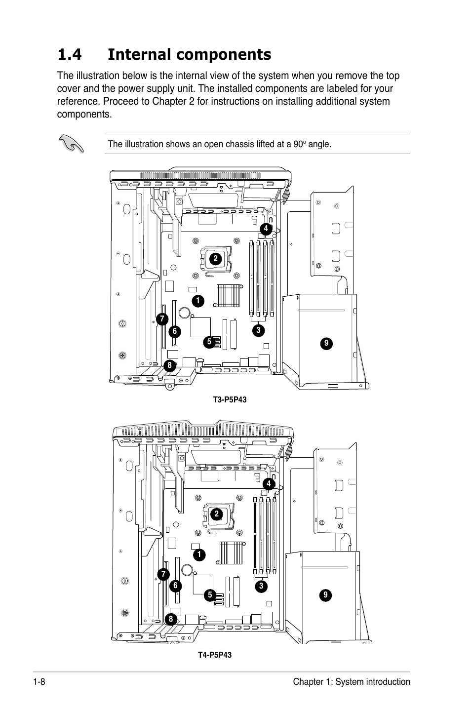 4 internal components, Internal components -8 | Asus T4-P5P43 User Manual | Page 18 / 108