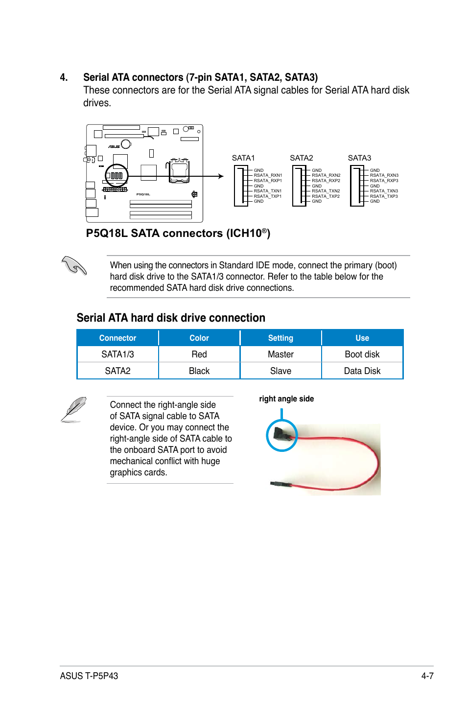 Serial ata hard disk drive connection | Asus T4-P5P43 User Manual | Page 65 / 108