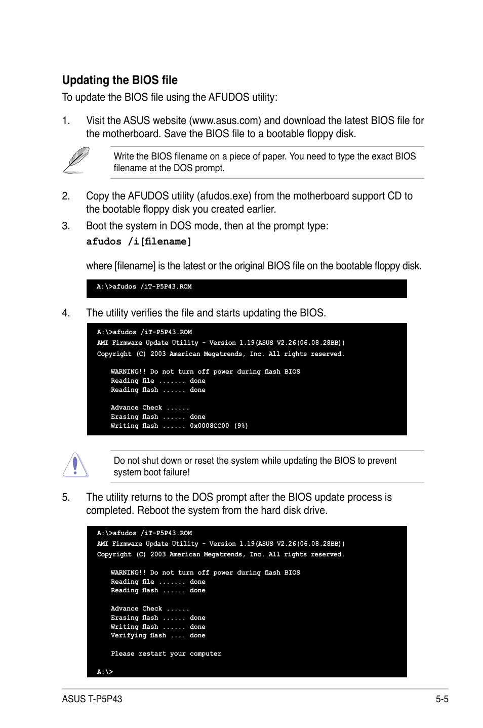 Updating the bios file | Asus T4-P5P43 User Manual | Page 71 / 108