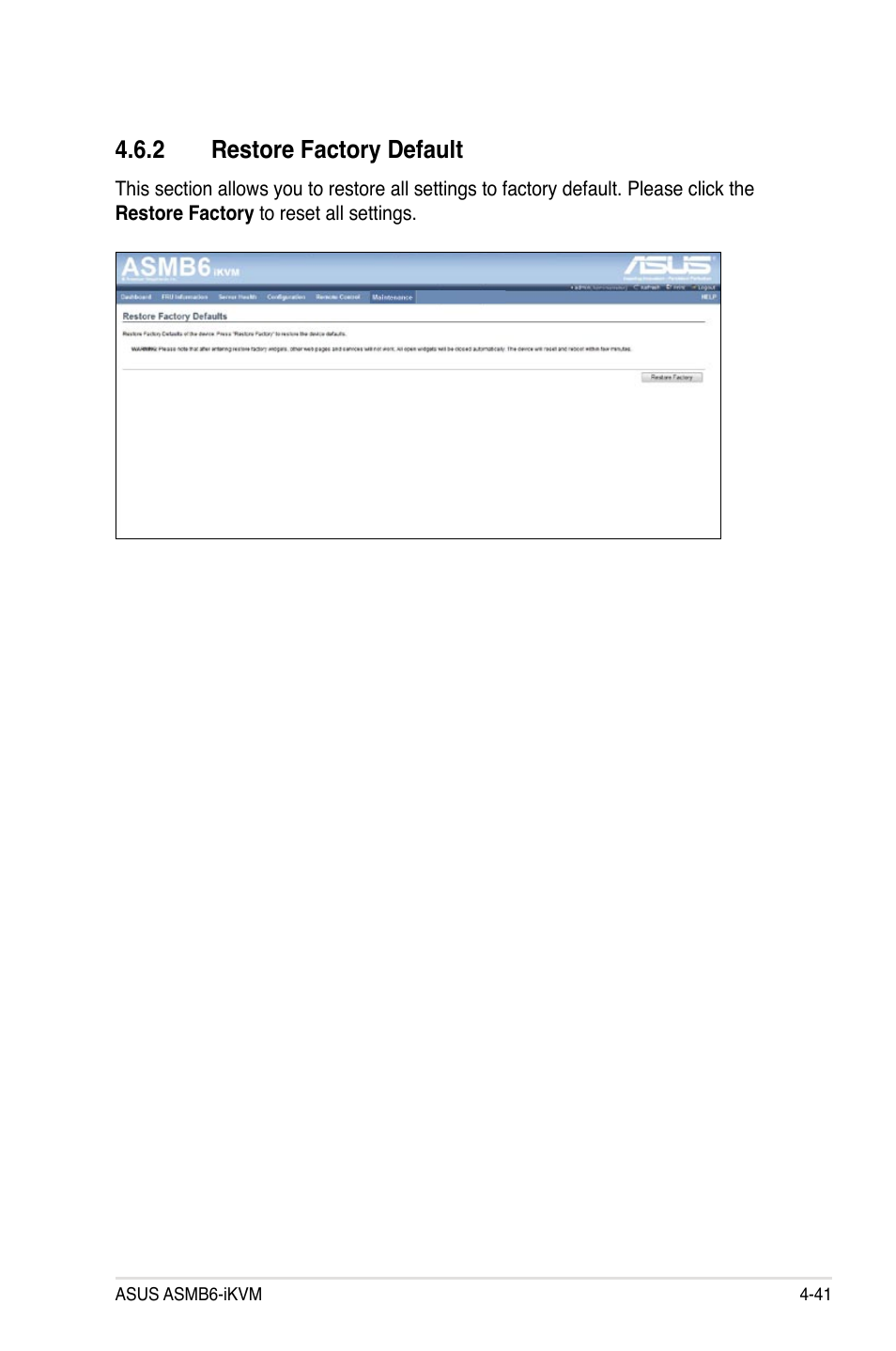 2 restore factory default | Asus ASMB6-iKVM User Manual | Page 103 / 114