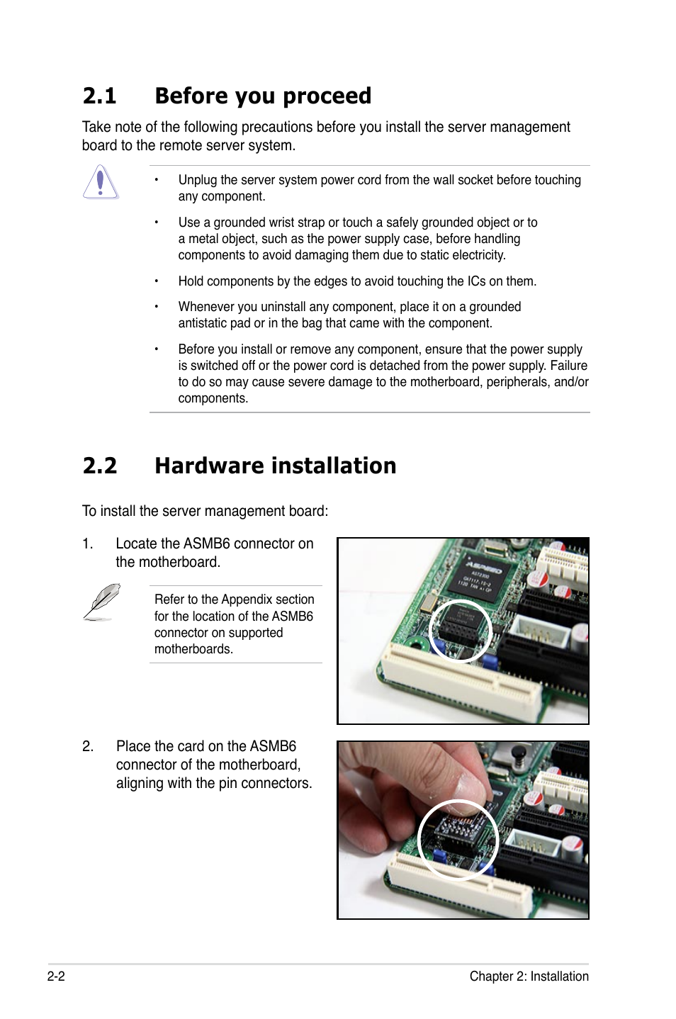 2 hardware installation, 1 before you proceed | Asus ASMB6-iKVM User Manual | Page 20 / 114