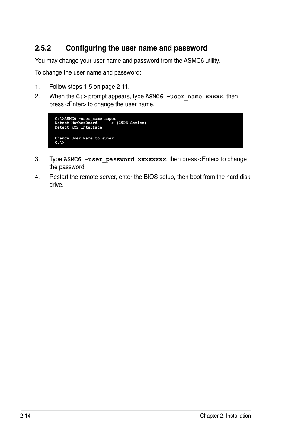 2 configuring the user name and password | Asus ASMB6-iKVM User Manual | Page 32 / 114