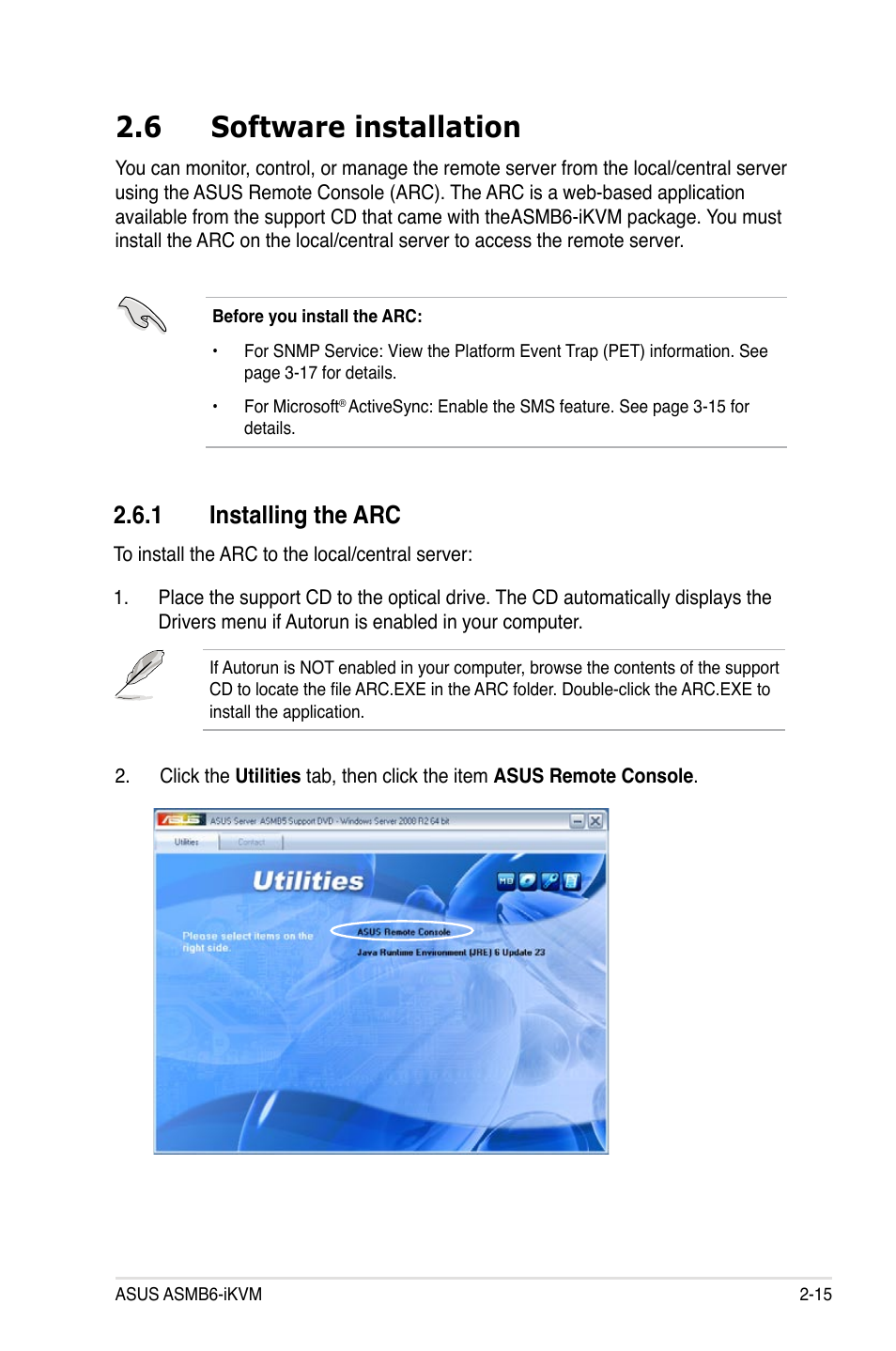 6 software installation, 1 installing the arc | Asus ASMB6-iKVM User Manual | Page 33 / 114