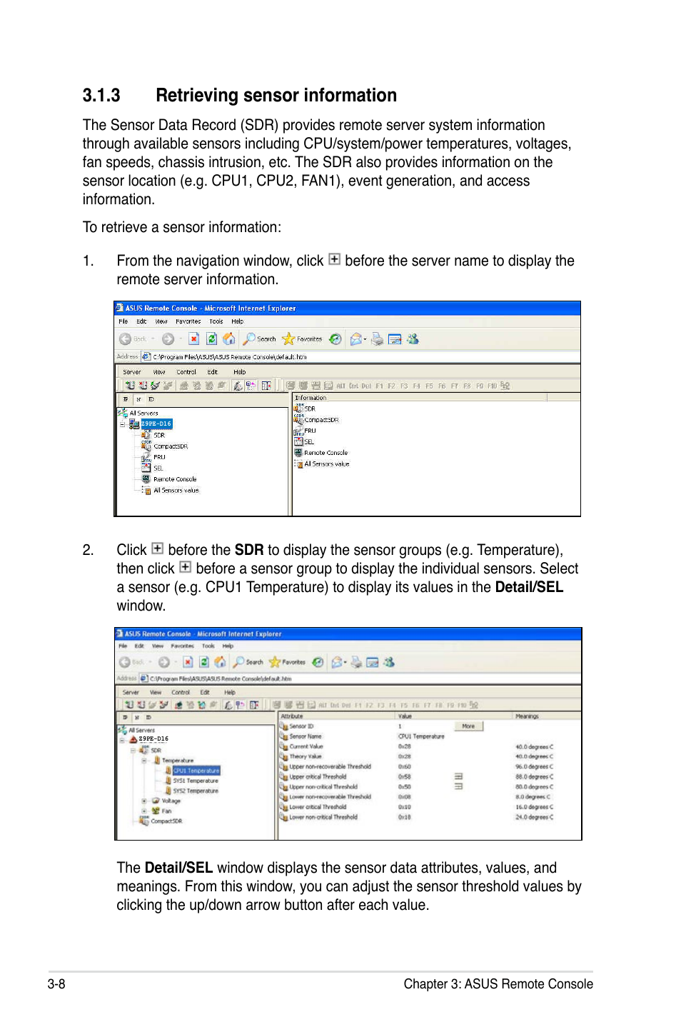 3 retrieving sensor information | Asus ASMB6-iKVM User Manual | Page 42 / 114