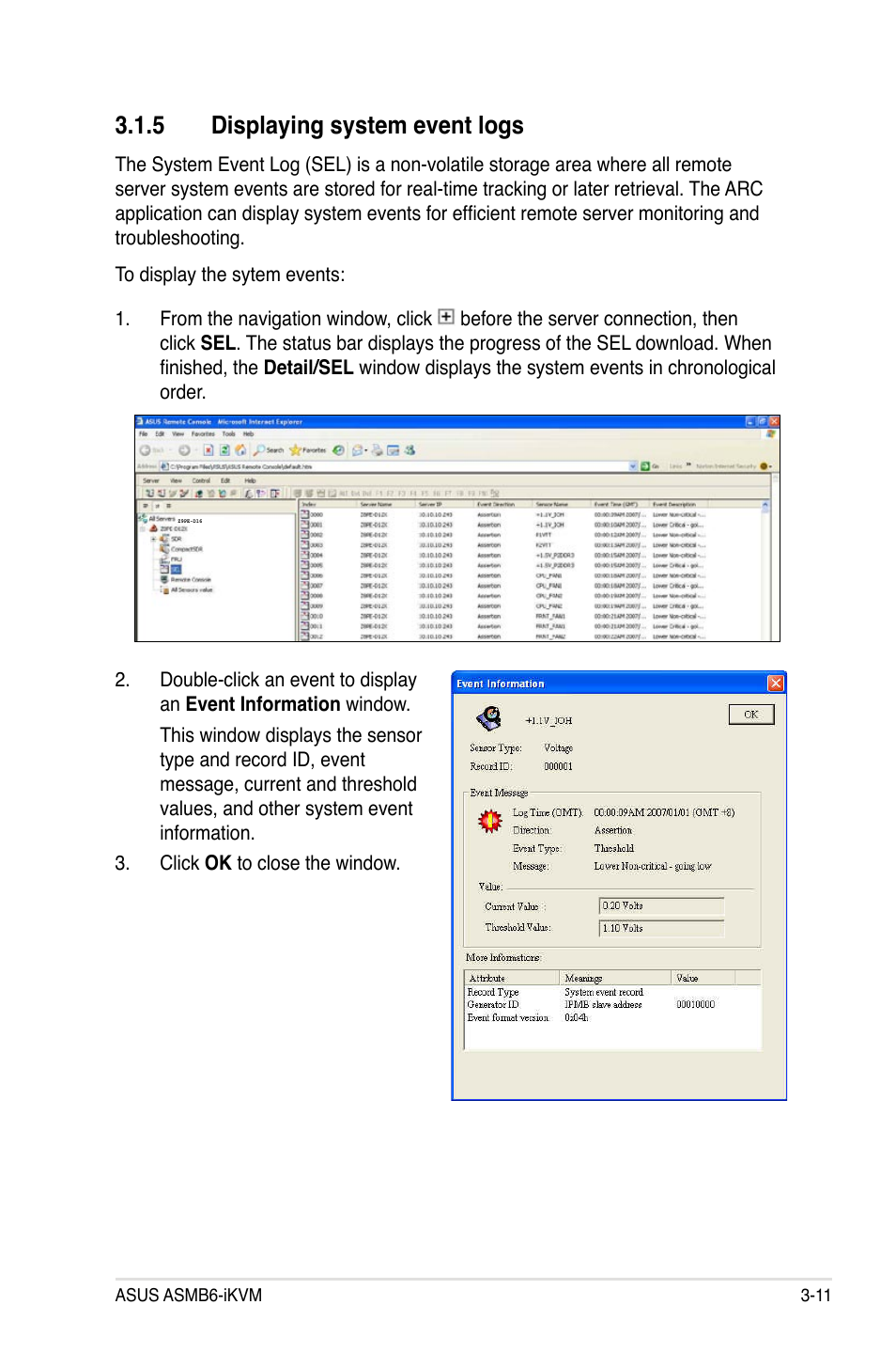 5 displaying system event logs | Asus ASMB6-iKVM User Manual | Page 45 / 114