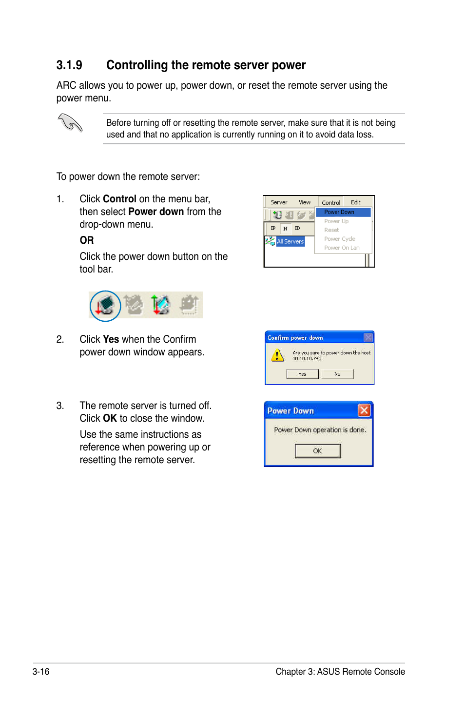 9 controlling the remote server power | Asus ASMB6-iKVM User Manual | Page 50 / 114