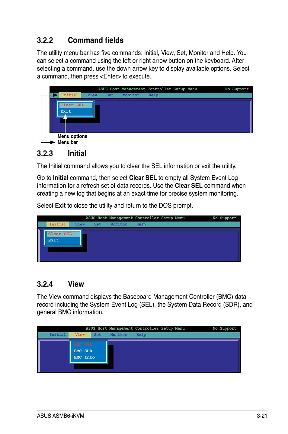 2 command fields, 4 view, 3 initial | Asus ASMB6-iKVM User Manual | Page 55 / 114