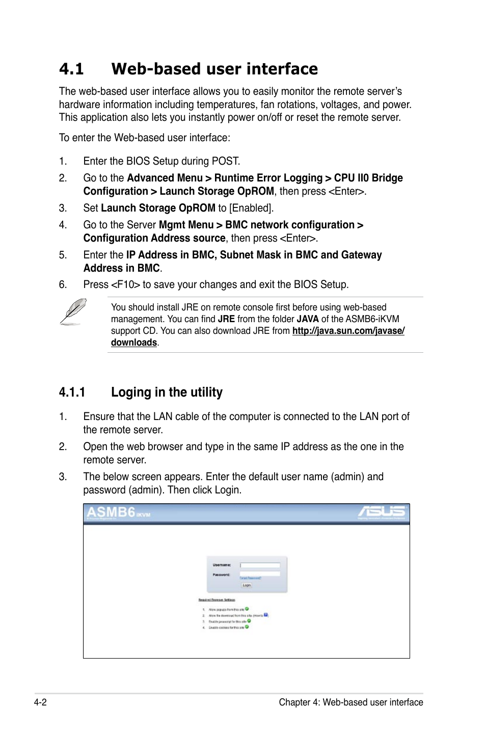 1 web-based user interface, 1 loging in the utility | Asus ASMB6-iKVM User Manual | Page 64 / 114