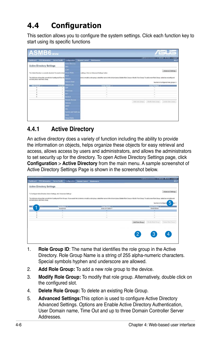 4 configuration, 1 active directory | Asus ASMB6-iKVM User Manual | Page 68 / 114