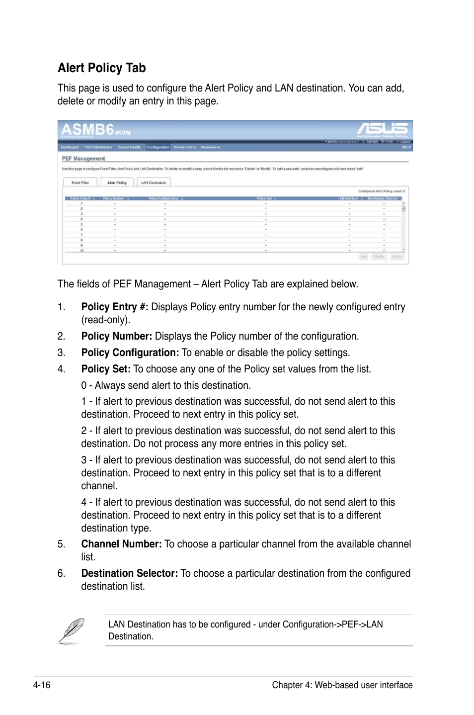 Alert policy tab | Asus ASMB6-iKVM User Manual | Page 78 / 114