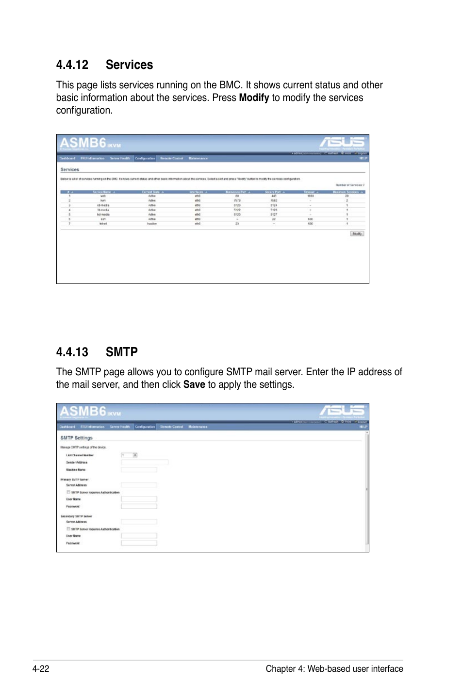 12 services, 13 smtp | Asus ASMB6-iKVM User Manual | Page 84 / 114
