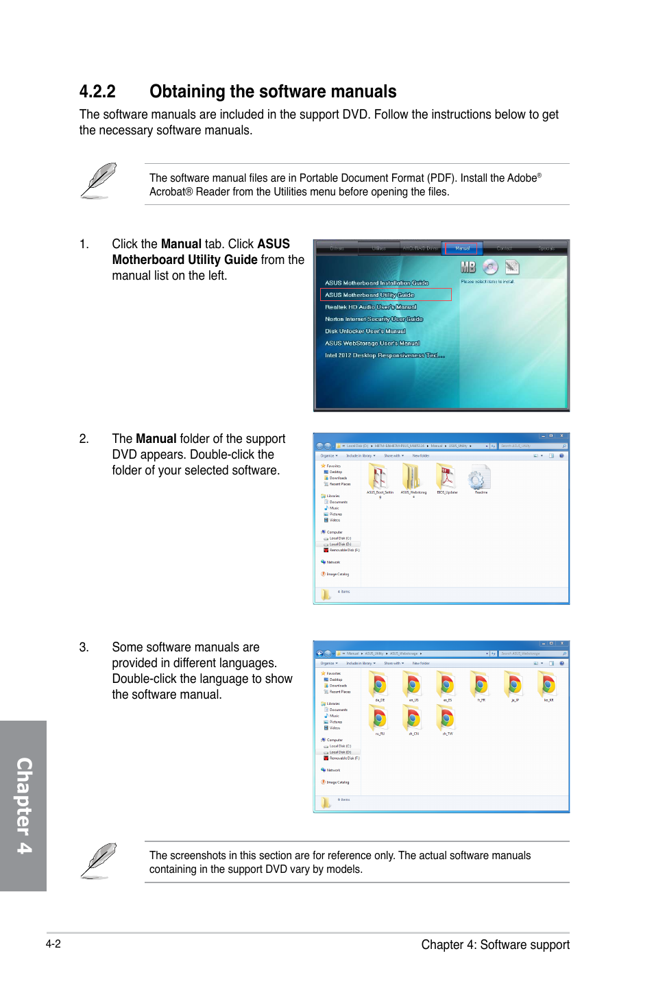 Chapter 4, 2 obtaining the software manuals | Asus H87M-PLUS User Manual | Page 104 / 132