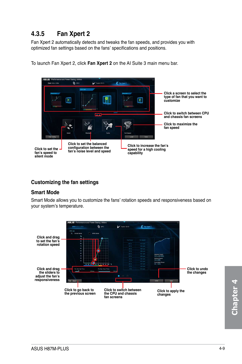 Chapter 4, 5 fan xpert 2, Customizing the fan settings smart mode | Asus H87M-PLUS User Manual | Page 111 / 132