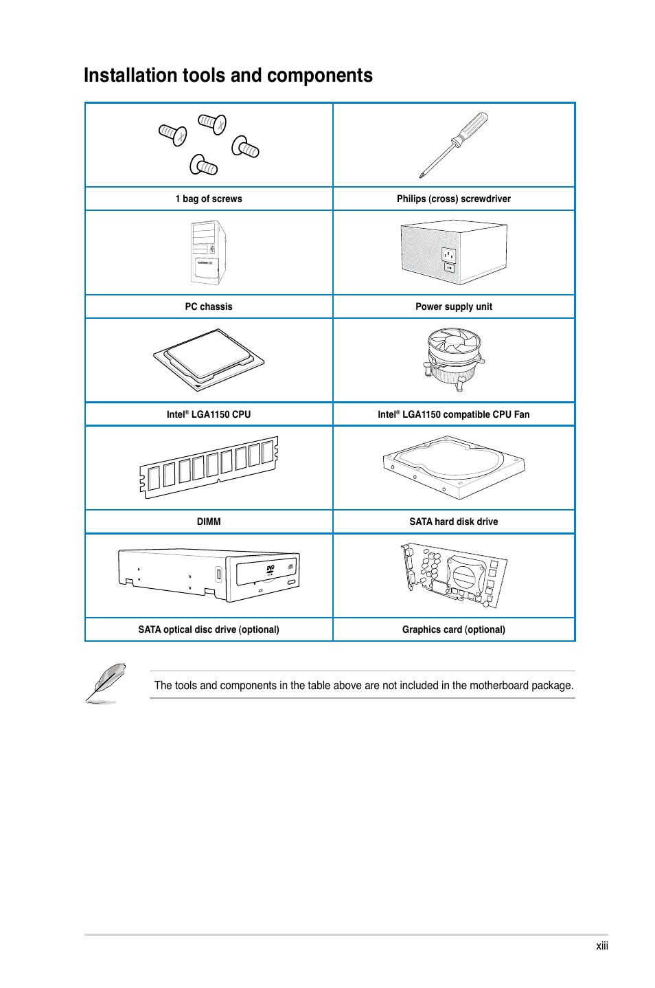 Installation tools and components | Asus H87M-PLUS User Manual | Page 13 / 132