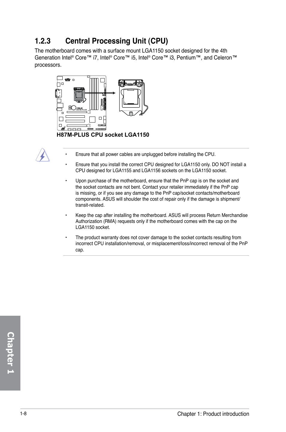 Chapter 1, 3 central processing unit (cpu) | Asus H87M-PLUS User Manual | Page 22 / 132