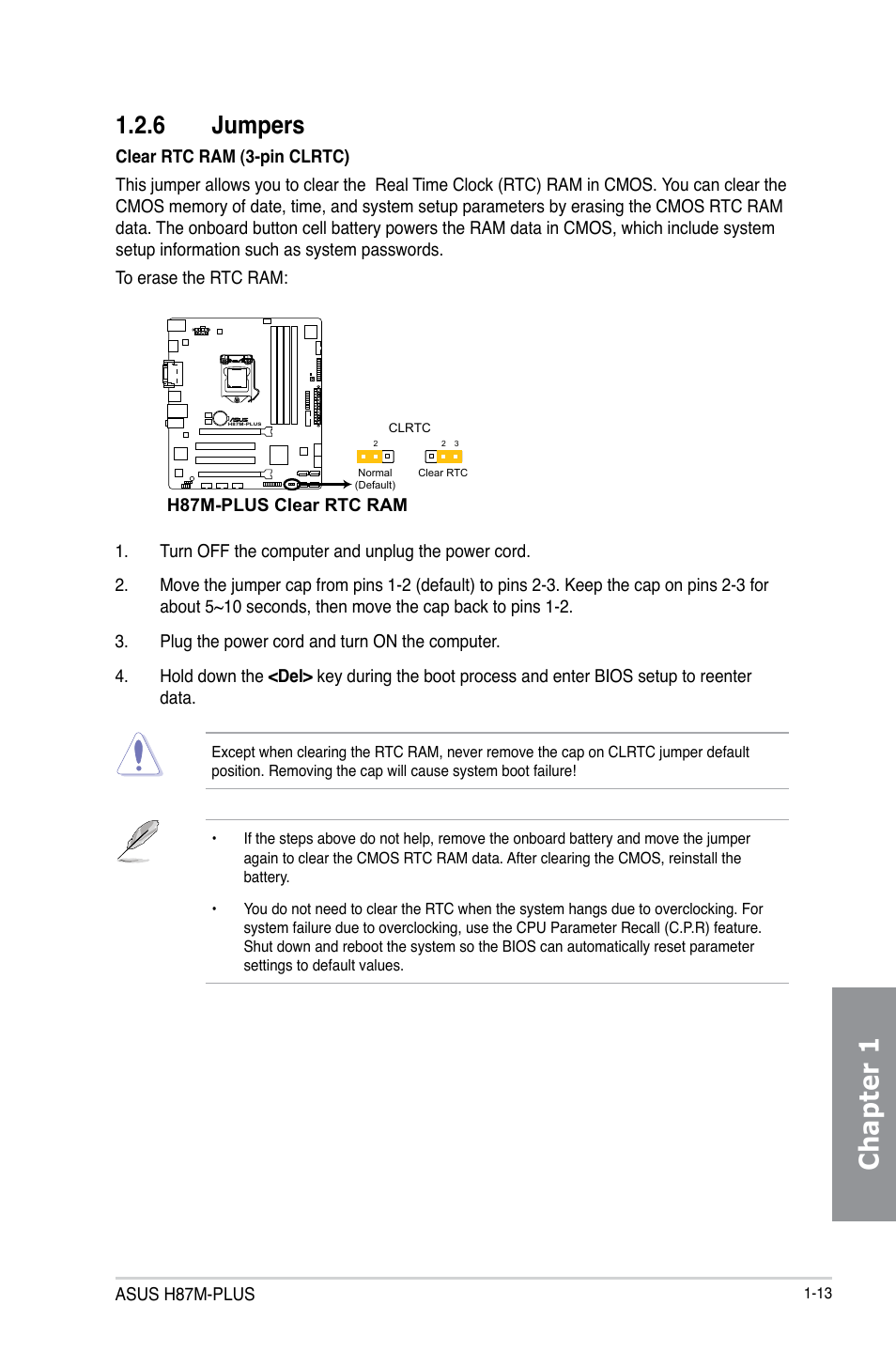 Chapter 1, 6 jumpers | Asus H87M-PLUS User Manual | Page 27 / 132