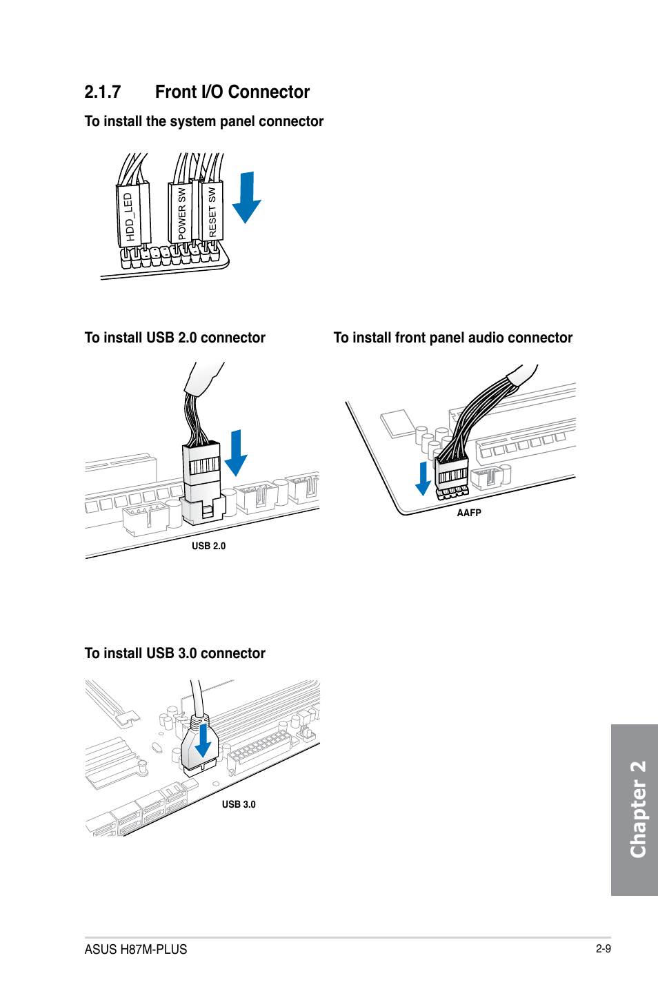 Chapter 2, 7 front i/o connector | Asus H87M-PLUS User Manual | Page 45 / 132