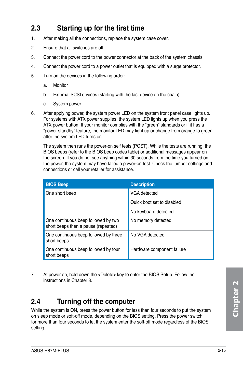 Chapter 2 2.3 starting up for the first time, 4 turning off the computer | Asus H87M-PLUS User Manual | Page 51 / 132