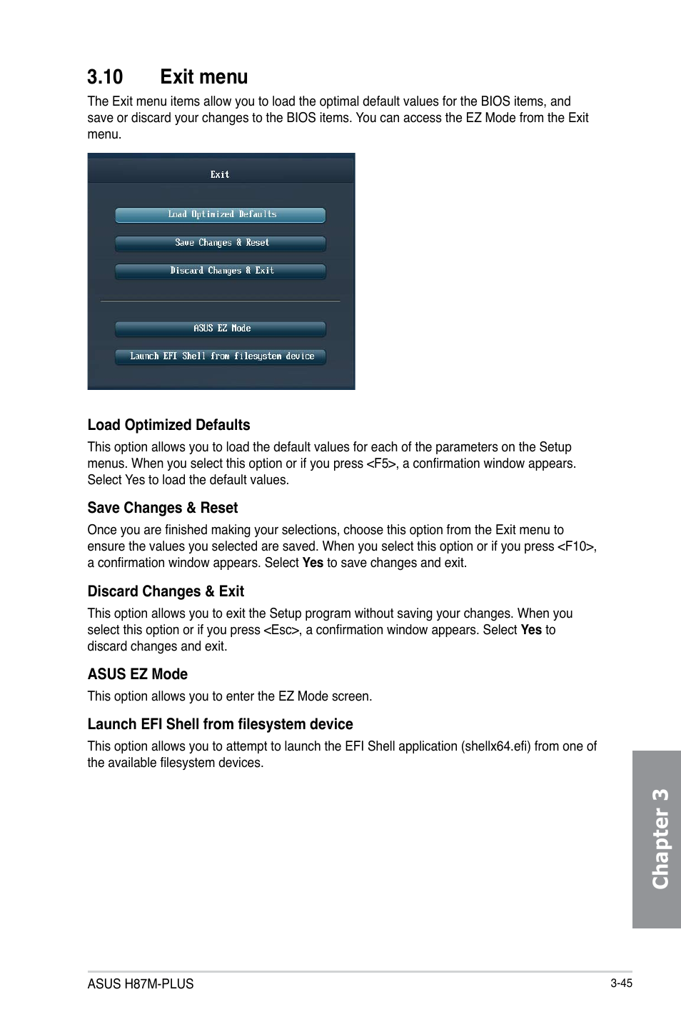 Chapter 3 3.10 exit menu | Asus H87M-PLUS User Manual | Page 97 / 132