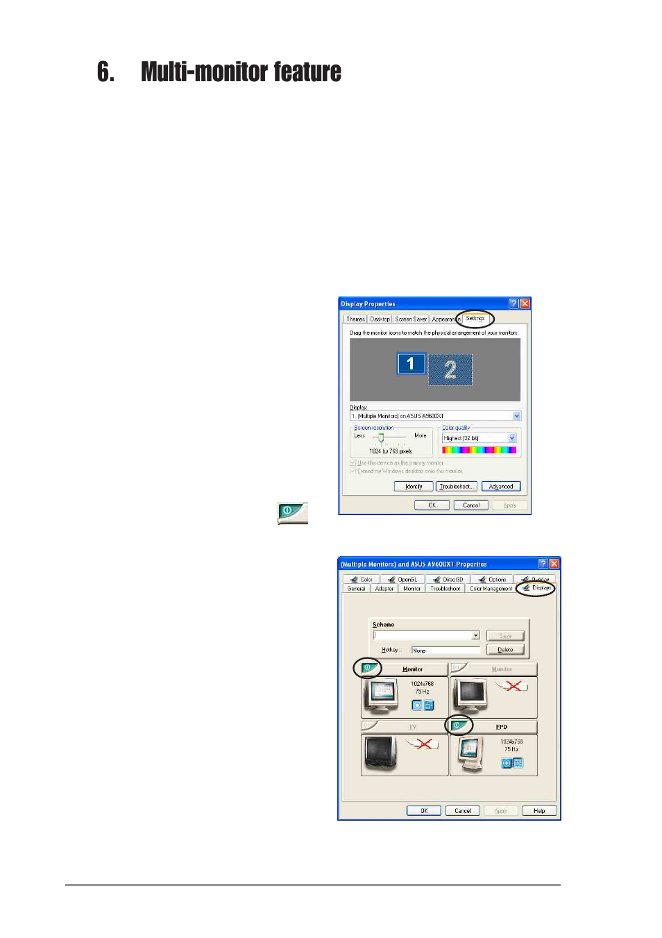 Multi-monitor feature, 1 ati, Radeon graphics card series | Asus V9999 Series User Manual | Page 50 / 56