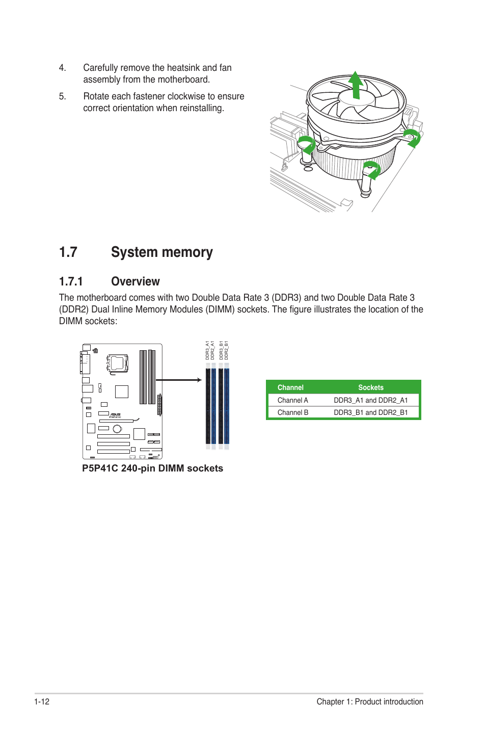 7 system memory, 1 overview, System memory -12 1.7.1 | Overview -12 | Asus P5P41C User Manual | Page 22 / 62