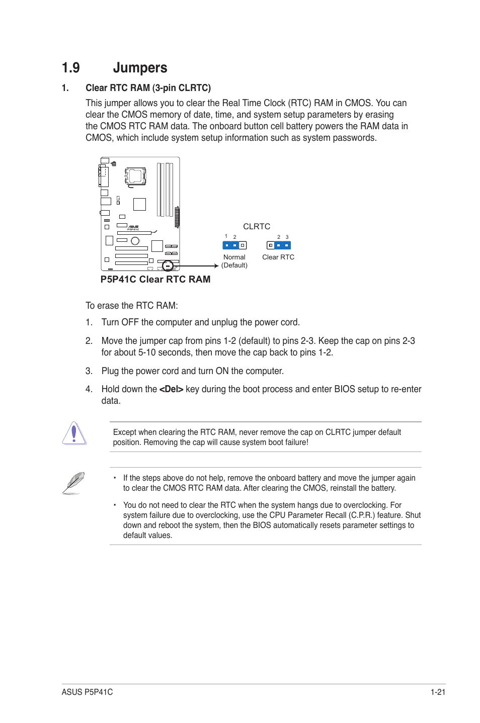 9 jumpers, Jumpers -21 | Asus P5P41C User Manual | Page 31 / 62