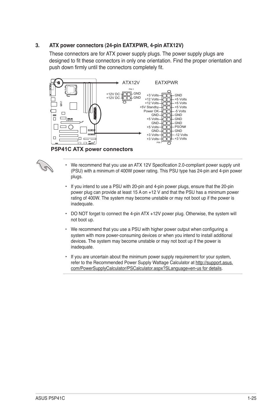 P5p41c atx power connectors | Asus P5P41C User Manual | Page 35 / 62
