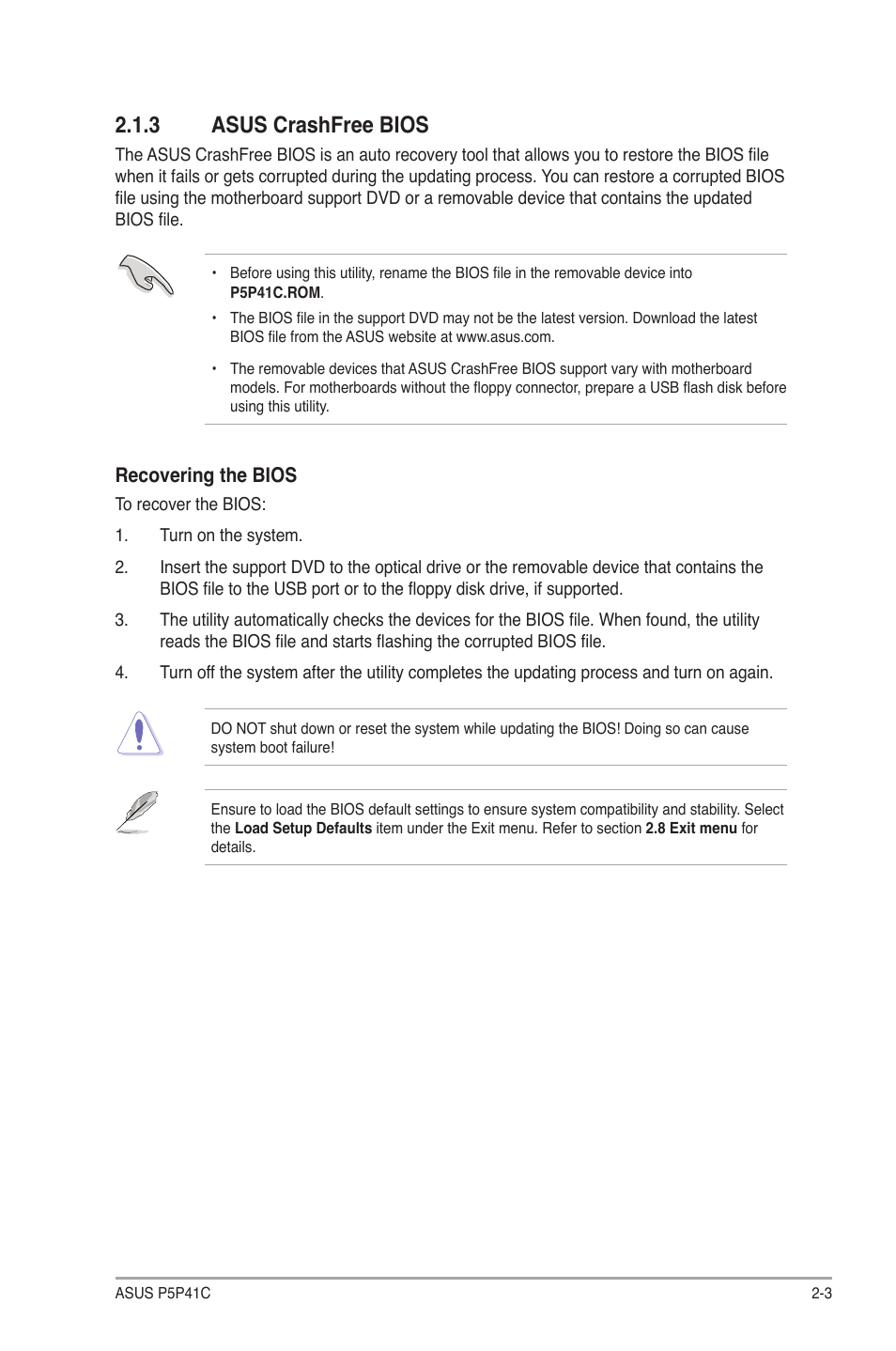 3 asus crashfree bios, Asus crashfree bios -3 | Asus P5P41C User Manual | Page 43 / 62