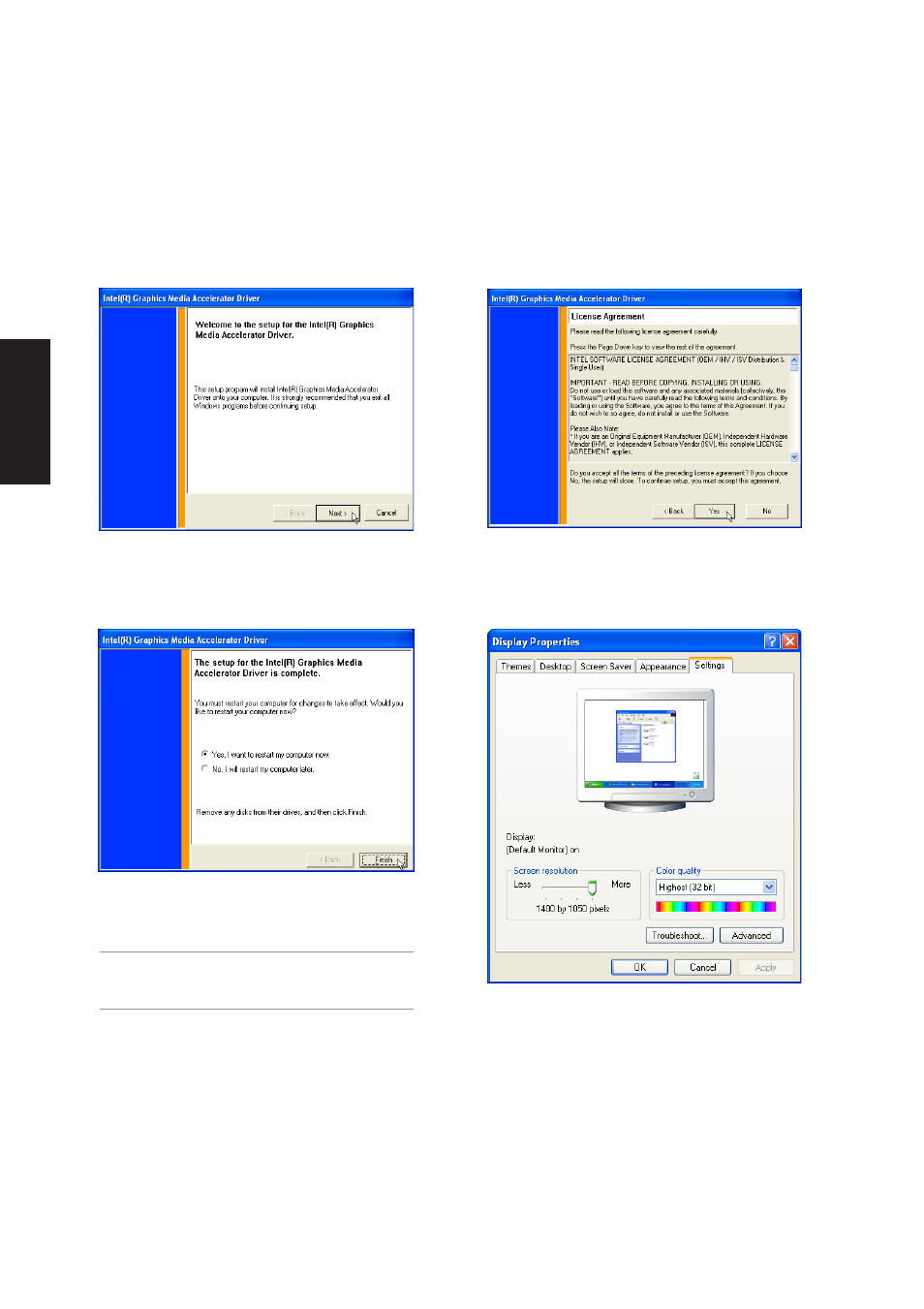 Vga driver setup (model 1 – intel) | Asus Z92Ne User Manual | Page 14 / 114