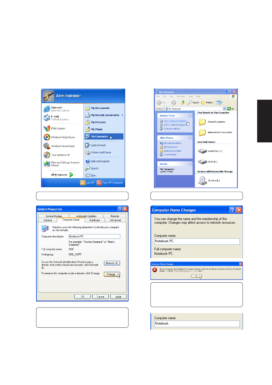 Configuring your lan, Joining a domain or workgroup (windows xp) | Asus Z92Ne User Manual | Page 45 / 114