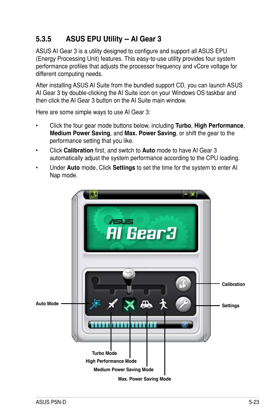 5 asus epu utility -- ai gear 3, Asus epu utility -- ai gear 3 -23 | Asus P5N-D User Manual | Page 135 / 164