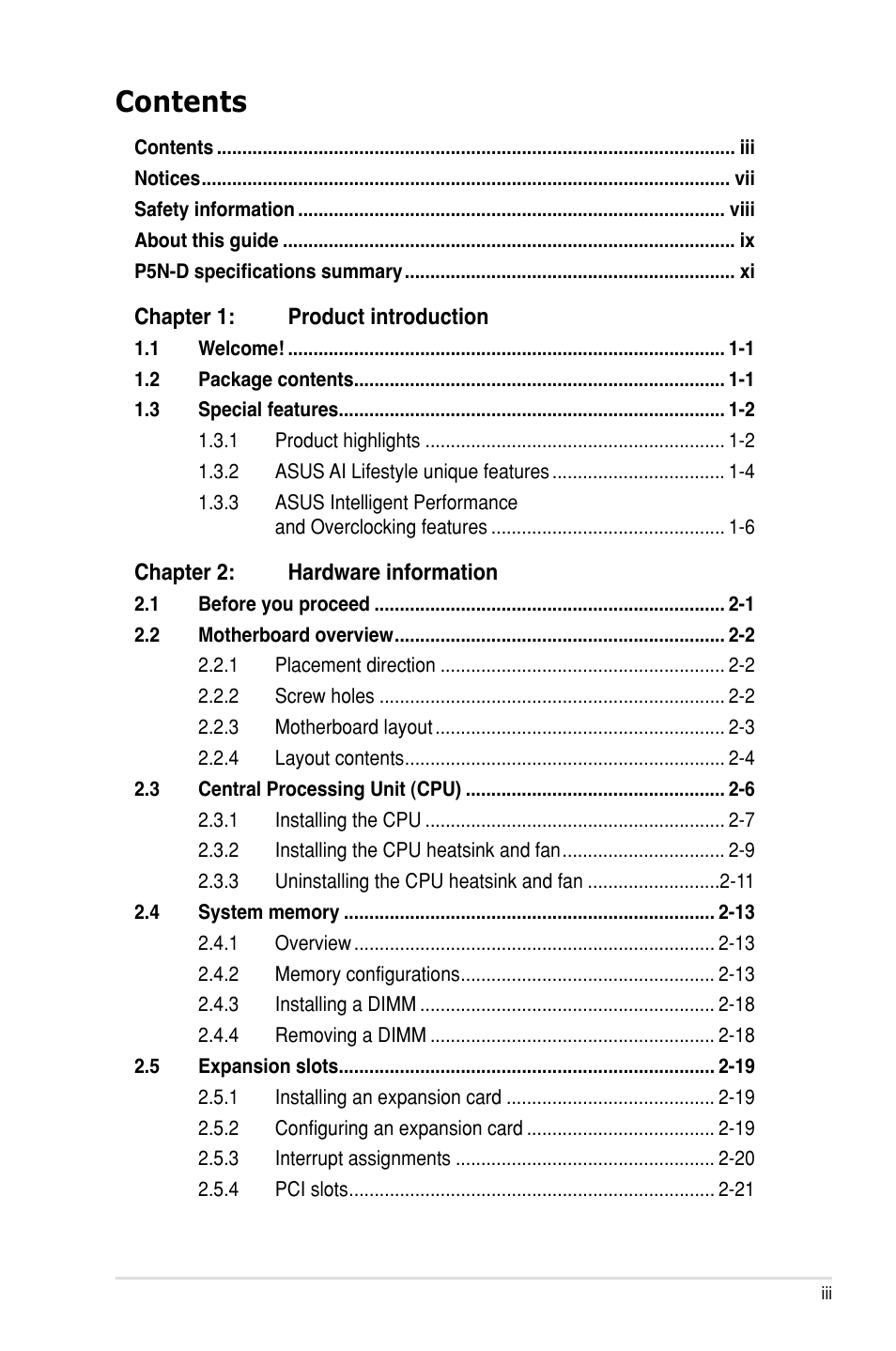 Asus P5N-D User Manual | Page 3 / 164