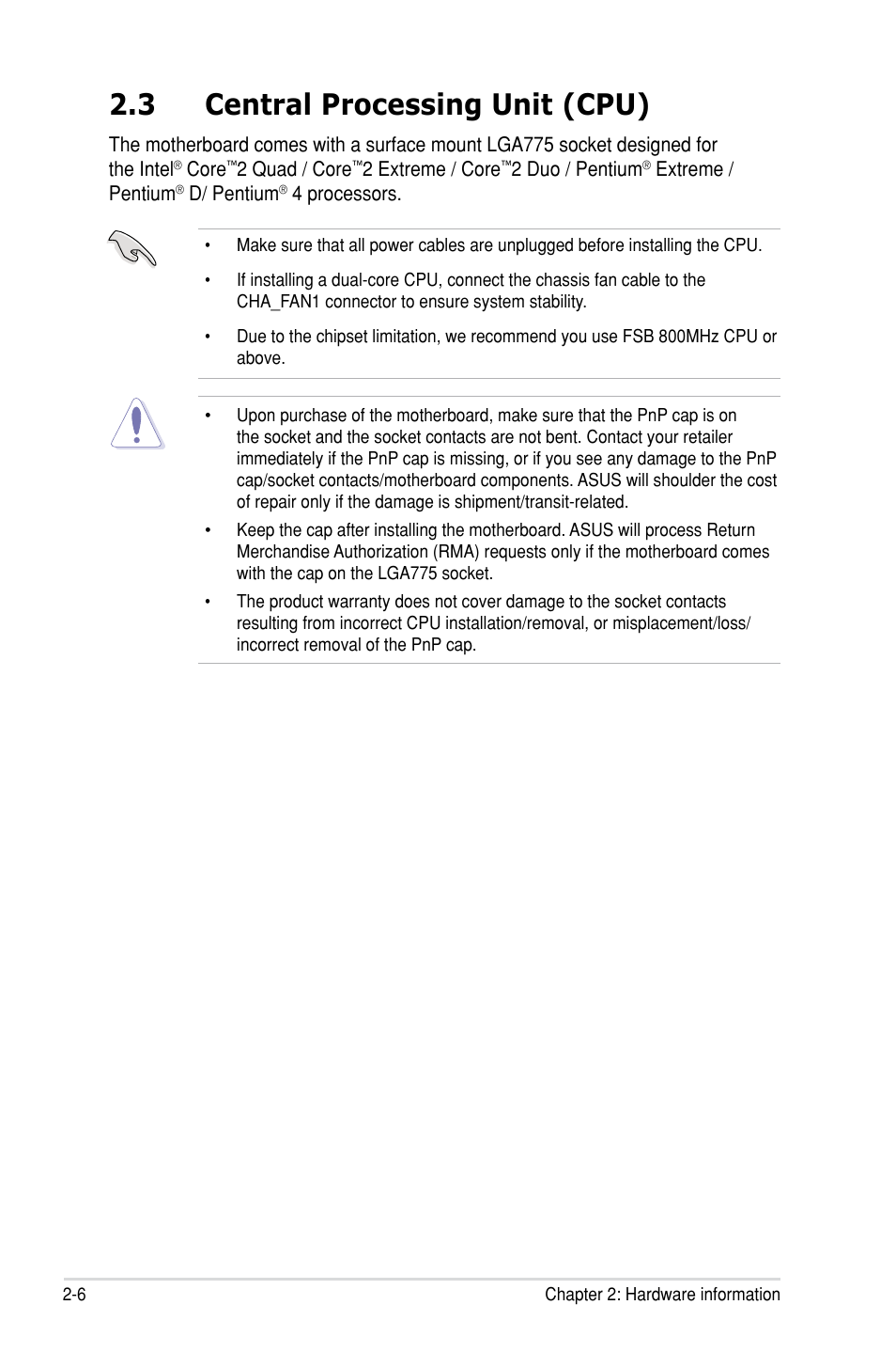 3 central processing unit (cpu), Central processing unit (cpu) -6 | Asus P5N-D User Manual | Page 30 / 164