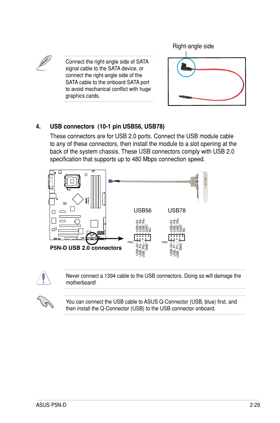 P5n-d usb 2.0 connectors, Usb56, Usb78 | Asus P5N-D User Manual | Page 53 / 164