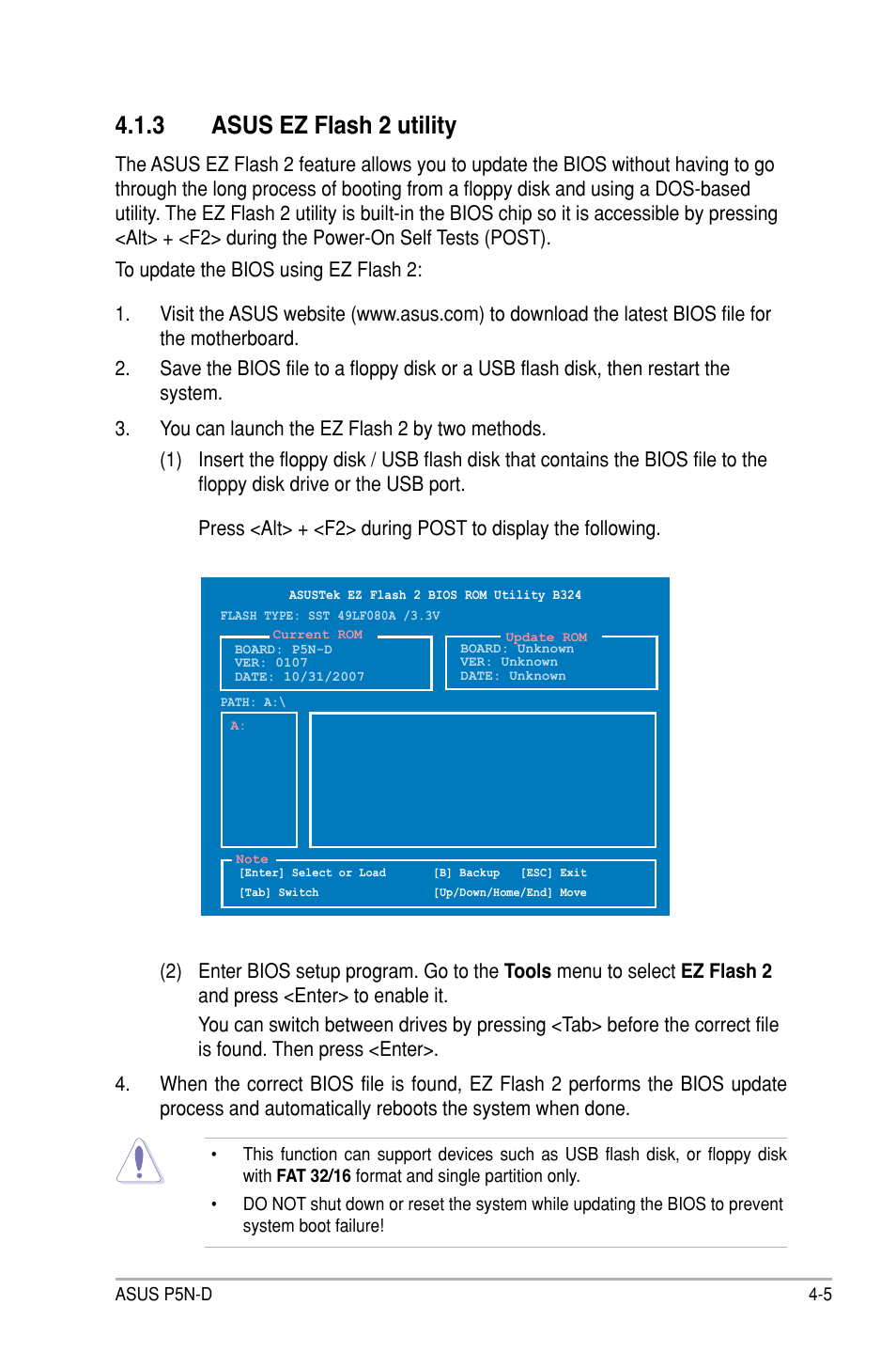 3 asus ez flash 2 utility, Asus ez flash 2 utility -5 | Asus P5N-D User Manual | Page 71 / 164