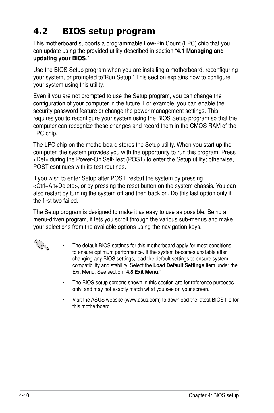 2 bios setup program, Bios setup program -10 | Asus P5N-D User Manual | Page 76 / 164