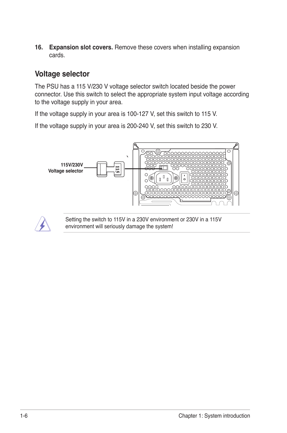 Voltage selector, Voltage selector -6 | Asus V6-P5G31E User Manual | Page 16 / 70