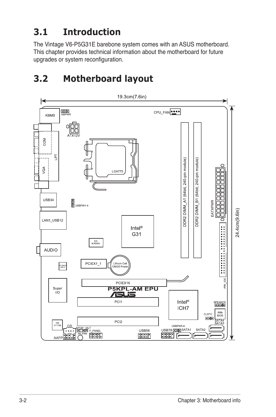 1 introduction, 2 motherboard layout, Introduction -2 | Motherboard.layout -2 | Asus V6-P5G31E User Manual | Page 30 / 70