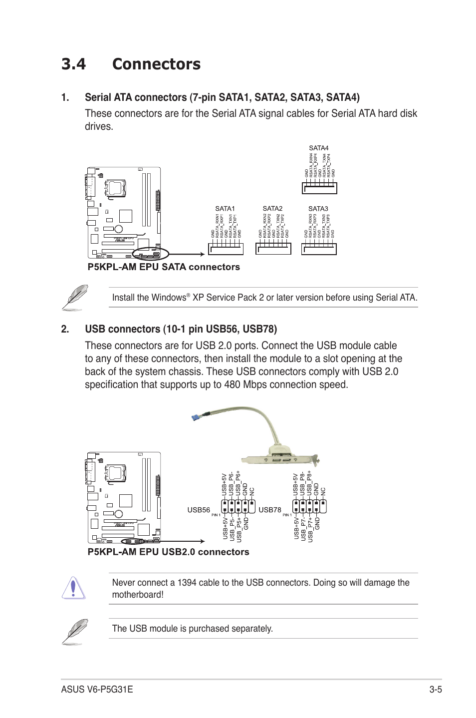 4 connectors, Connectors -5 | Asus V6-P5G31E User Manual | Page 33 / 70